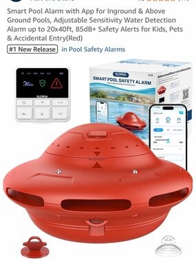 Red Smart Pool Safety Alarm with App